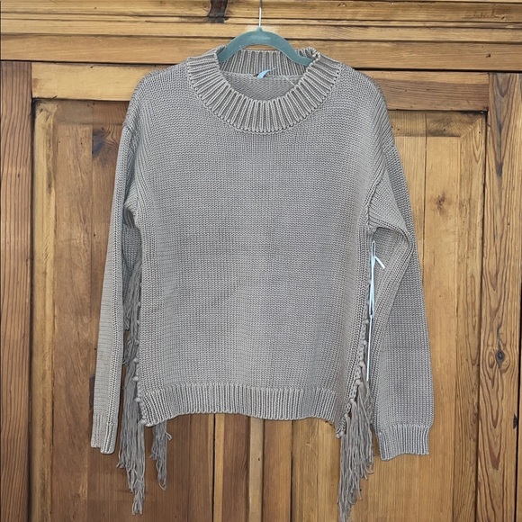 NWT YFB Mocha Brown Fringe Cotton Luxe Sweater Sz. L - Picture 1 of 17